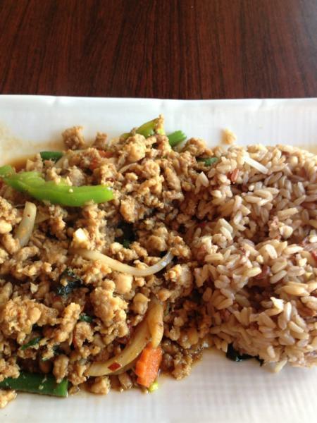 Catering Sweet Basil · Choice of minced chicken or tofu with basil leaved, garlic, chili, string beans and bell peppers.