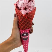 Red Velvet Waffle Cone · Fresh Baked Waffle Cone! We'll Wrap it up in plastic and ask the driver to be carful when ca...