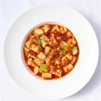 V04 Ma-Po Tofu* · Leek and chili.