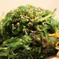 Hiyashi Wakame Salad · Seaweed salad. Green seaweed salad and cucumber mixed with sesame.