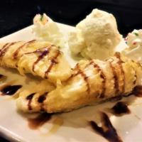 Banana Tempura · Fried banana with one scoop of ice cream.