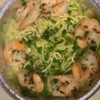 Zucchini noodles  with garlic butter shrimp · Zucchini noodles with shrimp sautéed in a garlic butter sauce 