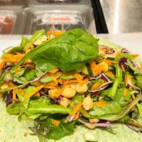 Veggie Wrap · Spinach, carrots, red cabbage, chickpeas, cucumber, and JJC signature sauce. Vegetarian.
