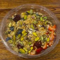 Berry Acai Bowl · Acai, blueberry, strawberry, blackberry, oats, granola, and pistachios.
