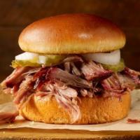 Pulled Pork Sandwich. · Our delicious smoked pork on a brioche bun
