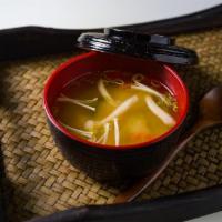 Miso Soup · Organic silken tofu, enoki mushroom, shimeji mushroom & scallion