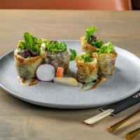 Duck Roll · Roast duck, avocado and mix greens wrapped with scallion pancake.