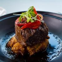 Beef Short Rib · 24 Hours braised Black Angus short rib with Korean galbi sauce. Serve with crispy mashed pot...