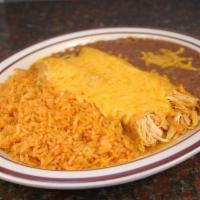 Chicken Enchiladas Chipotle · Serves with rice and beans.