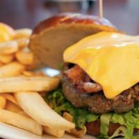 Bacon Cheeseburger Deluxe · Served with french fries. 