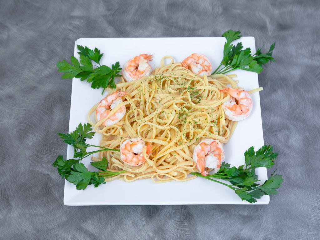 Shrimp Scampi · 6 jumbo shrimp. Fresh garlic, butter, lemon and white wine.