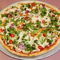 Veggie Pizza · Broccoli, fresh tomatoes, peppers, onions, mushrooms, olives and spinach. 