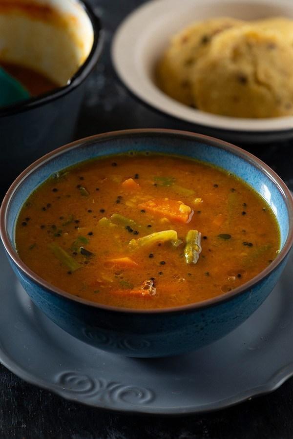 7. Sambar Soup · Lentil soup with fresh vegetables. Vegan.