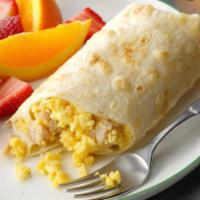 2. Classic Egg Wrap · Boars head ham, 2 eggs, cheese and home made fries on a wrap.