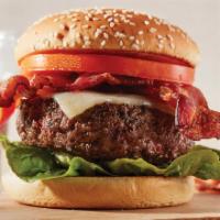 5. Texan Burger · Beef burger with BBQ sauce, bacon, pepper jack cheese.
