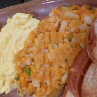 2 Eggs Any Style Platter · Homefries, ham or turkey.
