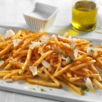 french fries in truffle oil and topped with parmesan  · 