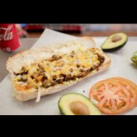 Philly cheese steak · Comes with cooked peppers ,onions, cheese ,lettuce and tomatoes ,mayonnaise