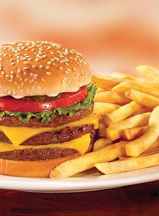 Double Cheeseburger Deluxe · Lettuce, tomato and mayo.
 French fries . curly fries .  onion rings .