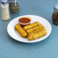  Mozzarella Sticks · 6 Pieces.-  Stretchy, cheesy, melty mozzarella that's battered and fried. Served with a mari...