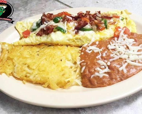 Omelette · 2 eggs with cheese and beans.
