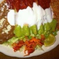 6 Plate Flautas · Served with rice, beans, salad, avocado sauce and sour cream.