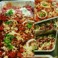 Enchiladas · 3 cheese with rice and beans.
