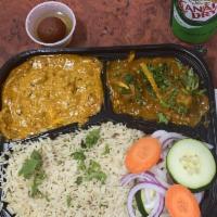 Non-Vegetable Platter - Thali · Chicken Curry & Vegetable of the day, 2 Naan, Rice, Salad,
1 Soft Drink Can (Coke/Sprite/Gin...