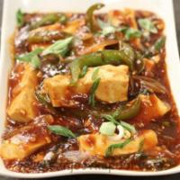 Chilly Paneer · Indian cheese (Paneer) sauteed with bell pepper, onions & handmade chilly sauce.
