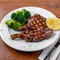 Grilled Pork Chops · Apple sauce, potato and vegetable.  Served with choice of side.