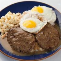 C1. Loco Moco Mini · Hamburger patties over rice covered with a special brown gravy and topped with eggs.
