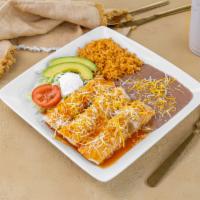 #5 Enchiladas Plate · Three enchiladas covered in red sauce (unless Green is chosen in the sauce option), melted c...
