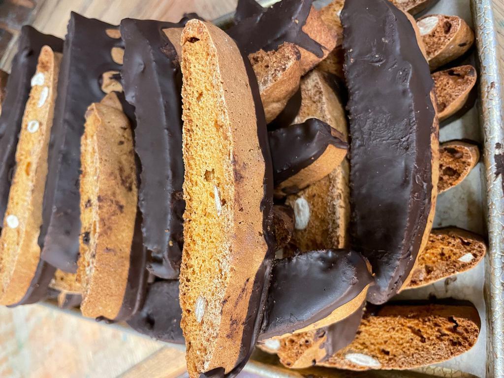 Biscotti - Chocolate Dipped Anisette · Italian almonds with Annisette coated in silky chocolate 1 lb.