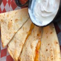 Quesadilla · Cheddar cheese and salsa in a flour tortilla. Served with a side of salsa and sour cream. Ad...