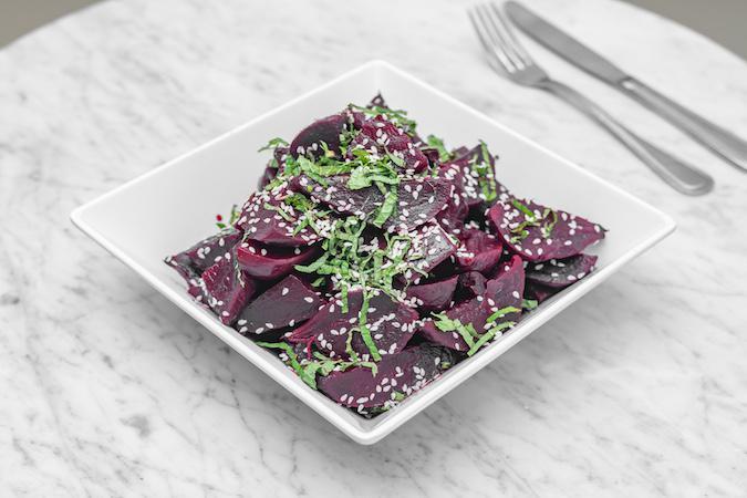 Red Beets · roasted beets with pomegranate, sesame ＆ mint