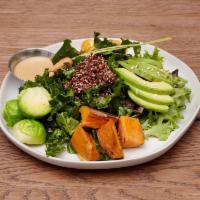 6. Buddha Bowl · organic Kale, quinoa, organic carrot, organic tomato, avocado,  sweet potatoes, Dried cranbe...