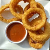 Onion Rings Steak Cut  (6 Pcs.) (V) · Fried Onion Rings, Served with Our Homemade Tomato Sauce 
