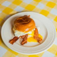 Bacon, Egg & Cheese!  · Toasted brioche bun with two Eggs, Bacon and American Cheese.
