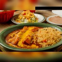 Don Primo Dinner · 1 piece of plain chalupa and 2 pieces of cheese enchiladas topped with enchilada gravy and c...