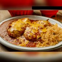 Chiles Relleno Special · 2 Poblano peppers stuffed with your choice of beef, chicken, or cheese. Topped with ranchero...