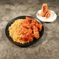General Tso's Chicken Combo · Served with egg roll and pork fried rice. Spicy.