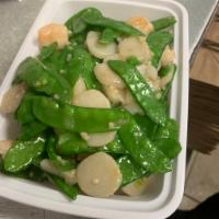 55. Baby Shrimp with Snow Peas · With white rice