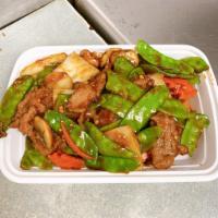85. Beef with Snow Peas · With white rice