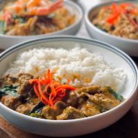 BEEF PANANG · Housemade Panang curry paste /  Thai eggplant / Jasmine Rice
