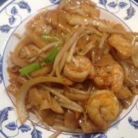 56. Shrimp Chow Fun · Wide rice noodles. 