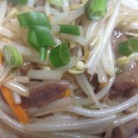 68. Roast Pork with Bean Sprouts · Served with white rice.