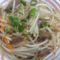92. Beef with Bean Sprouts · Served with white rice.