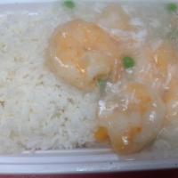 100. Shrimp with Lobster Sauce · Served with white rice.