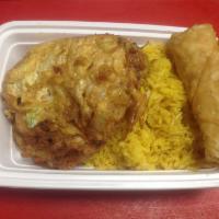 C15. Roast Pork Egg Foo Young Combo Platter · Served with an egg roll and roast pork fried rice. 