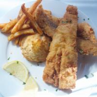 3 pcs Fish and chips · Served with tartar sauce and honey butter biscuit